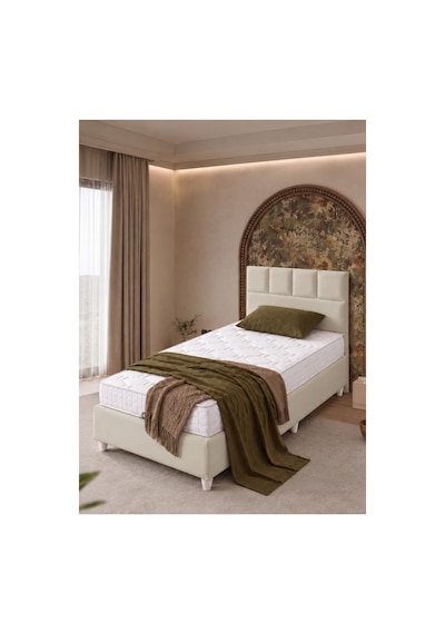 Baza Seti, Monaco Tek Kişilik Baza Başlık Maxi Yatak Seti, Bej - 90x190 Cm 90 x 190
