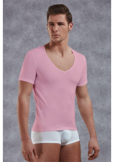 Doreanse Erkek Modal Derin V Yaka Kısa Kol T Shirt 2820 Pembe Pembe