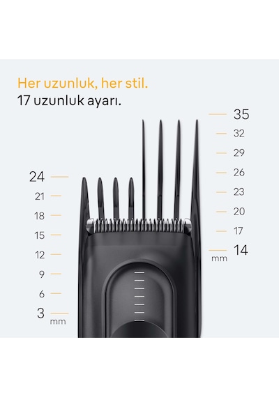 Braun Saç Kesme Makinesi Series 5, +3 Aksesuar, Ömür Boyu Keskin Bıçak, 17 Uzunluk, Hc5530