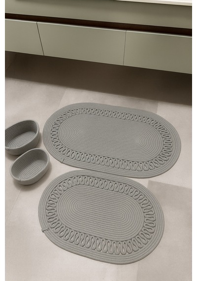 Mavaux Terra 4 Lü Banyo Seti 2 Li Oval Paspas & 2 Li Oval Sepet, Doğal Halat Dokuma, El Yapımı - Premium Gri