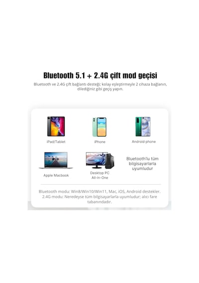 Shopytech Çift Mod Kablosuz Mouse Bluetooth 5.2 + 2.4g Şarjlı Sessiz Tıklama Rgb Işıklı 500 Mah Siy 2.4G Vertical