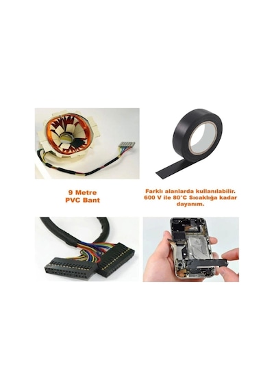 İzole Pvc Elektrikçi Elektrik İzole Bant Siyah Renk 19 Mm X 9 Metre İzole Bandı 10 Adet