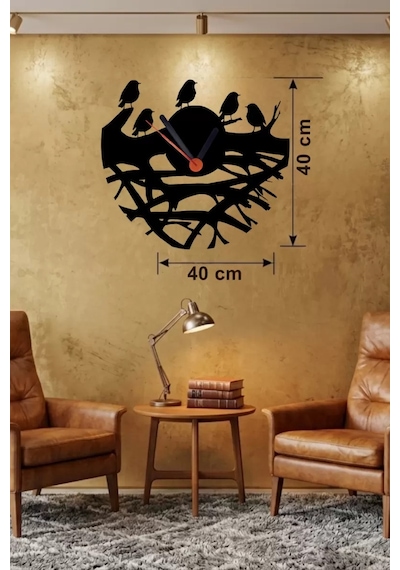 Mey İthalat Dallarda Kuşlar Tasarım Ahşap Duvar Saati - 40x40 Cm Dekoratif Saat Çok Renkli