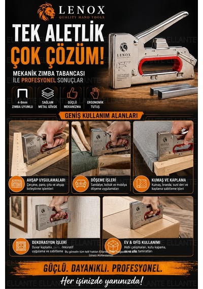 Metal Mekanik Zımba Tabancası 4-8 Mm Uyumlu Metal Gövde + 200 Adet Zımba Hediyeli