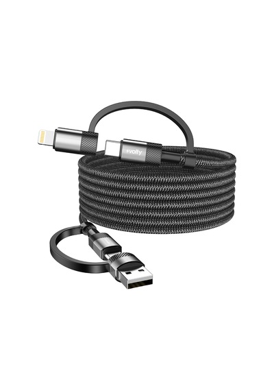 Hızlı Şarj Kablosu 4 İn 1 Usb-a/c To Type-c/lightning, 60w, 1.2m, Manyetik Siyah-v0201007