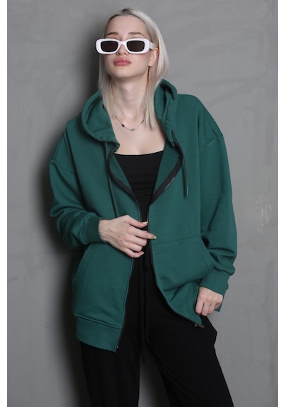 Madmext Koyu Yeşil Kapüşonlu Basic Sweatshirt Mg1900 Koyu Yeşil