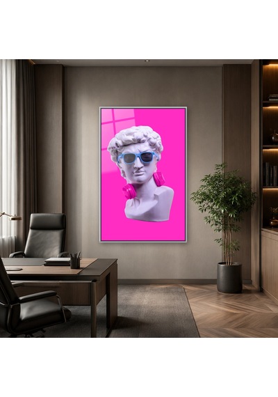 Gözlüklü Ve Kulaklıklı Pop Art Büst Gümüş Çerçeveli Cam Tablo
