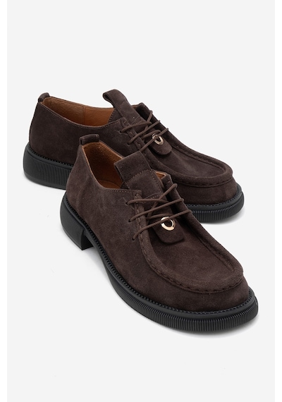 Luvishoes Luvi Shoes Band Kahverengi Süet Hakiki Deri Bağcıklı Kadın Loafer Ayakkabı Kahverengi