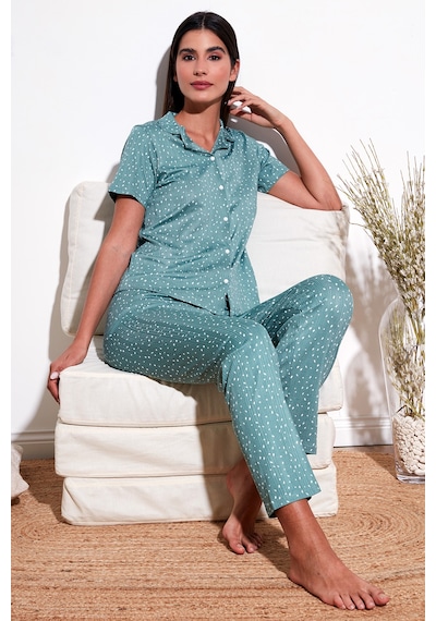 Lela Regular Fit Gömlek Yaka Kısa Kollu Bayan Pijama Takımı 65780124 Mint