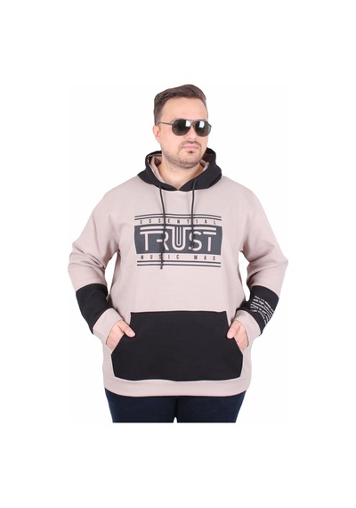 Moc Grande Mocgrande Büyük Beden Kapüşonlu Sweat Double Face Trust 25701 Bej Bej