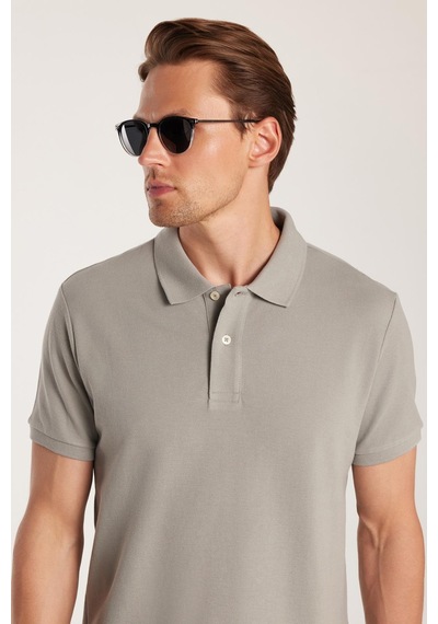 Tudors Erkek Slim Fit Dar Kesim %100 Pamuk Gri Polo Yaka Tişört-32788 Gri