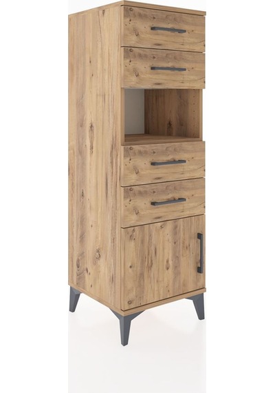 Hyperion Dolap Tek Raflı 4 Çekmeceli Tek Kapaklı 44x44x134 Çam-çam Atlas Çam