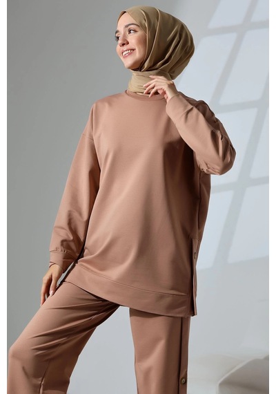 Mihran Butik Kadın Camel Mevsimlik Penye Alt Üst Spor Ve Rahat Tesettür Takım Camel