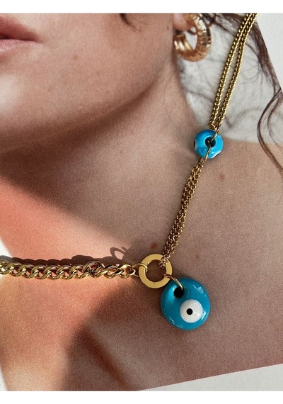 Pinery Jewels Nazar Boncuklu Paslanmaz Çelik Kadın Gold Kolye Altın