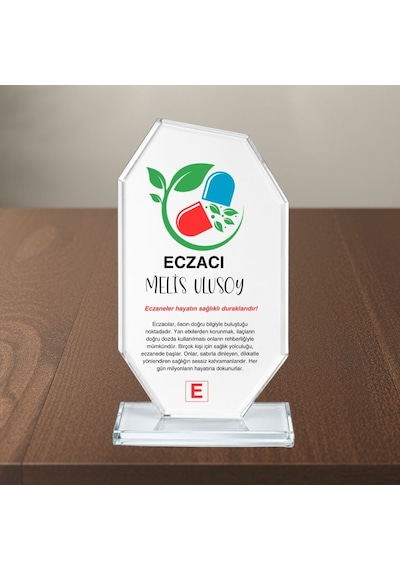 Kişiye Özel Eczacı Kristal Cam Plaket - Eczane Açılış Ve Eczacılık Fakültesi Mezuniyet Hediyesi