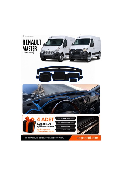 Renault Master 2011-2021 Uyumlu Torpido Örtüsü, Torpido Kılıfı - Siyah Mavi