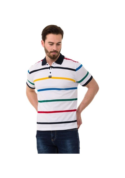 Cipo & Baxx Çizgili Polo Yaka Erkek Basic Tişört Ct749 Whıte
