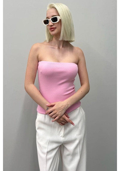 Seeh Pembe Straplez Basic Kadın Bluz Sh247 Standart