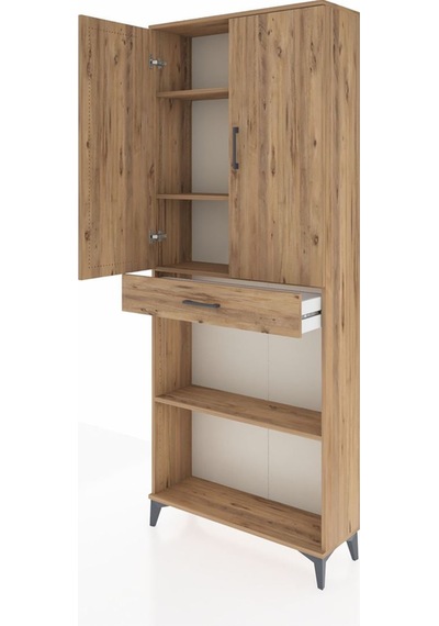 Arges Dolap 4 Raflı Tek Çekmeceli 2 Kapaklı 88x30x221 Çam-çam Çam