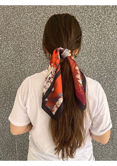 Şifon Saten Fular Desenli Fular Bandana Renkli