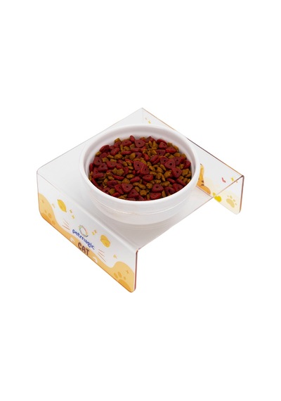 Petmagic Akrilik Beyaz Seramik Tekli Evcil Hayvan Kedi Ve Mini Irk Köpek Mama Kabı-şeffaf Cat