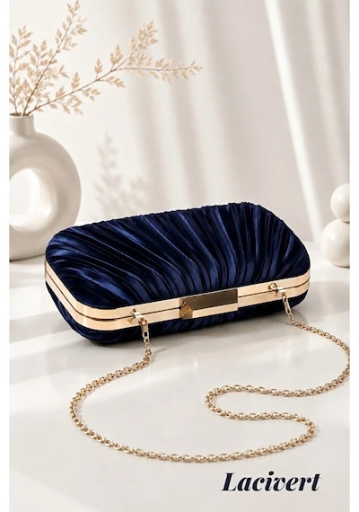 Zeyymoda Lacivert Pilse Desenli Abiye Çanta Pile Desen Abiye Çanta Ve Clutch Portföy El Gece Düğün Nişan Abiye Çantası