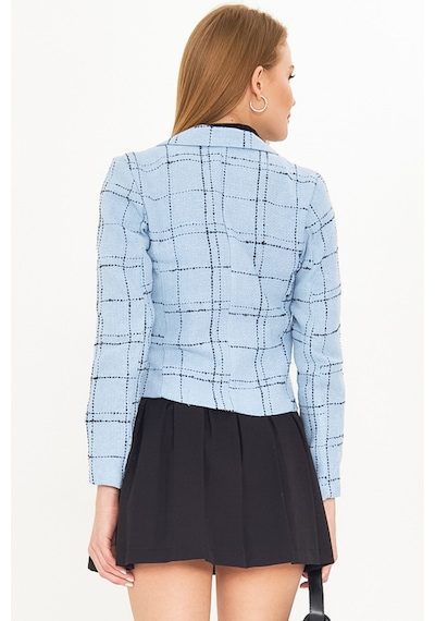 Armonika Kadın Mavi-siyah Kruvaze Yaka Tüvit Crop Ceket Arm-24k001014