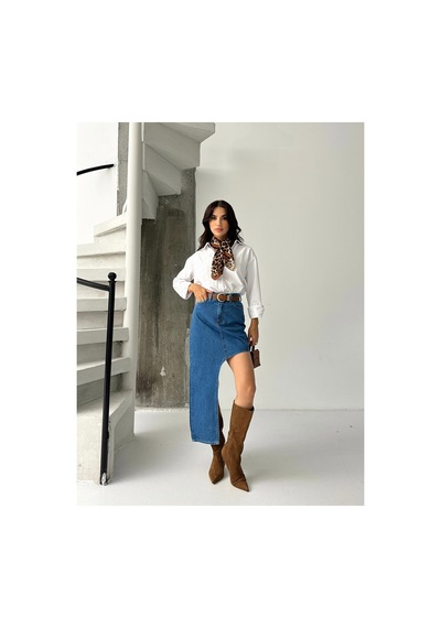 Kene Jeans Kadın Yan Asimetrik Kesim Kot Etek Lacivert