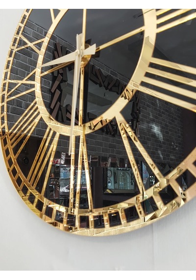 Ayna Denizi Golden Black Model Altın Siyah Renk 50 Cm Dekoratif Aynalı Duvar Saati Siyah
