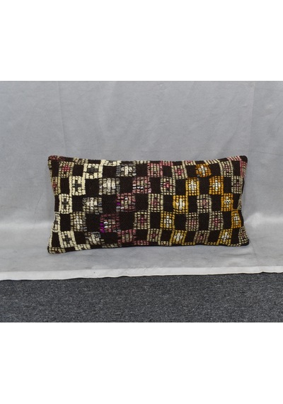 Zehra Abla Halı Yeni El Dokuma Dekoratif Lumbar Kilim Kırlent Yastık Kılıfı 6850 Çok Renkli