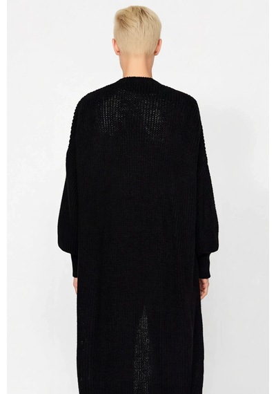 Benerly Kadın Uzun Boy Oversize Kesim Düz Renk Akrilik Triko Hırka Günlük Siyah