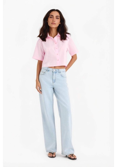 Defacto Regular Fit Gömlek Yaka Poplin Kısa Kollu Gömlek F8580ax25smpn205 Pembe