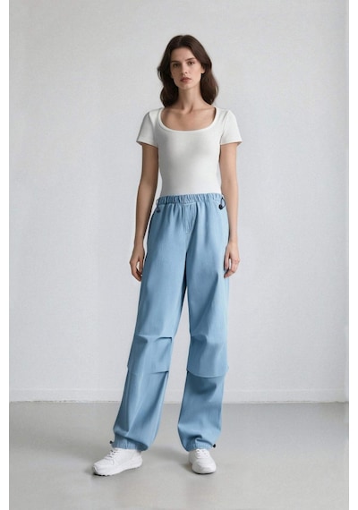 Defacto Jogger Yüksek Bel Bilek Boy Paraşüt Jean Pantolon C1321AX24SMNM39 Mavi