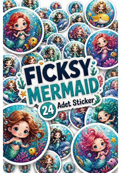 Sevimli Deniz Kızı Sticker Seti - 24 Adet Yuvarlak Deniz Canlıları Balık Etiket Çıkartma Diğer