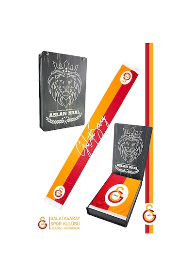 Galatasaray Lisanslı Çift Yön Baskılı Şal Kaşkol Atkı Ahşap Kutulu Sarı - Kırmızı