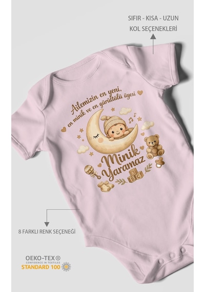 Morivokids Ailemizin En Yeni Yazılı Kısa Kollu Bebek Body %100 Pamuk Bebe Pembe