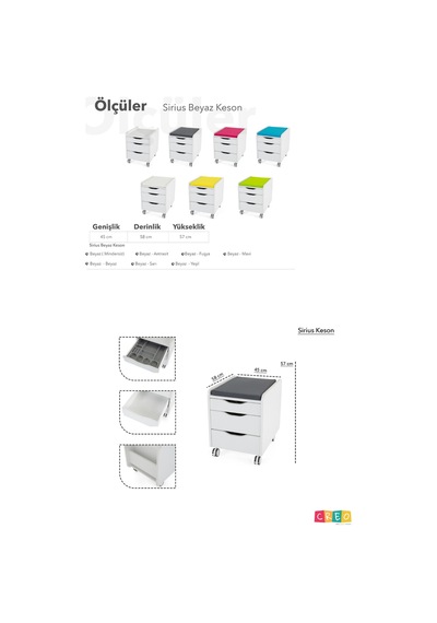 Creo Mobili Çekmeceli Tekerlekli Sirius Keson, Oturulabilir Ofis Ve Ev Komodini, Beyaz/mavi