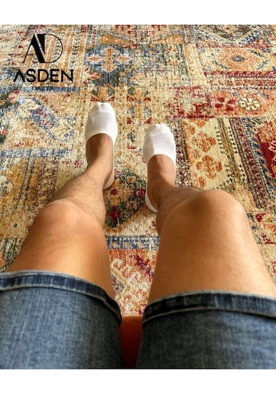 Asden Bambu Erkek Babet Çorap 3 Siyah 3 Lacivert, Dikişsiz, Kaydırmaz Silikonlu Topuk beyaz