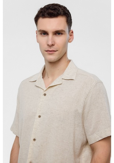 Backandbond Natural Relaxed Fit Küba Yaka Kısa Kollu Gömlek