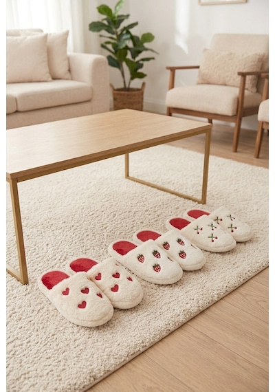 Modafrato 3'lü Paket Lovely Kapalı Kadın Terlik Ev Terliği Ses Yapmayan Taban Yumuşak Rahat Terlik Paket Ürün