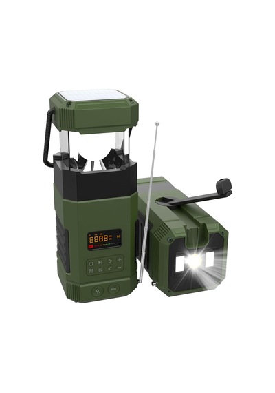 Libovgogo Df-585 Solar Crank Radyo Bluetooth Işıklı Kamp Lambası Powerbank Acil Durum Radyosu Alarm Saatli Radyolar Yeşil