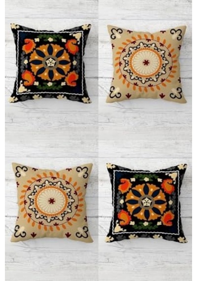 Etnik Desenli Bohemian Gizli Fermuarlı Kırlent Kılıfı Koltuk Yastık Kılıfı Takım 4adet Turuncu-kahve Bej 45 X 4 Diğer