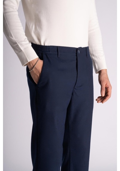 Braccas Beli Yarım Lastikli Slim Fit Chino Pantalon Lacivert Lacivert Ekose Lacivert