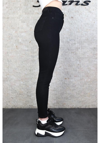 Kadın Siyah Süper Skinny Fit Esnek Likralı Denim Jean Kot Pantol