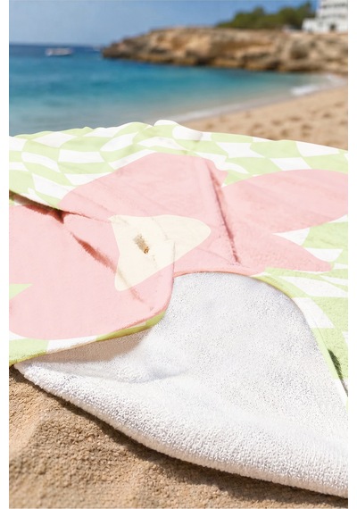 Çiçek Desenli Retro Plaj Havlusu - Yeşil Pembe Modern Geometrik Hızlı Kuruyan Mikrofiber Havlu Örtü Berrak Rüyası