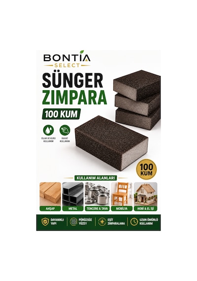 Sünger Zımpara 100 Kum Islak Kuru Kullanım Ahşap Metal Boya Alçı Pvc El Zımparası Takozu