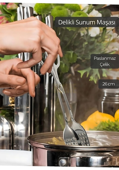 Salata Maşası Paslanmaz Çelik Maşa Delikli Barbekü Maşası 26 Cm