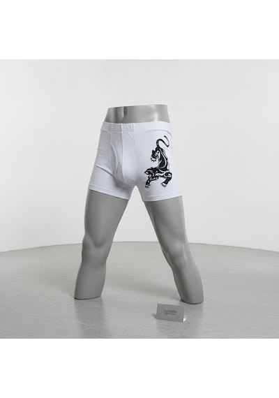 Bonbon Erkek Flok Panter Baskılı Beyaz Renk Boxer Bb2765