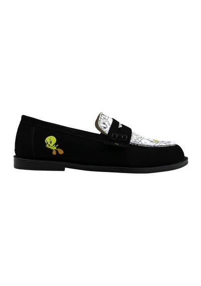 Kadın Vegan Deri Siyah Loafer - Warner Bros Looney Tunes Tweety Tasarım Çok Renkli