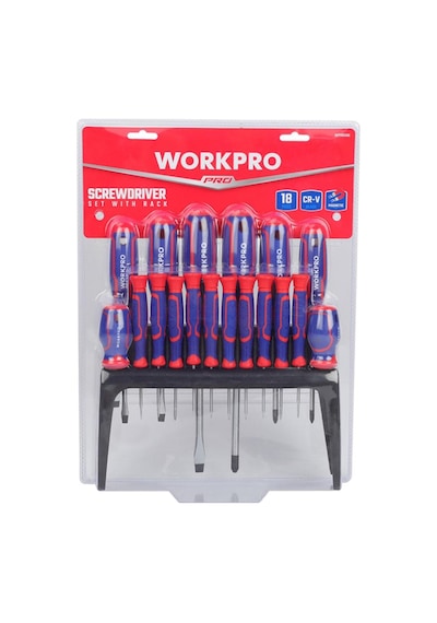 Workpro Wp200506 18 Parça Duvar Askı Aparatlı Profesyonel Cr-v Manyetik Tornavida Seti